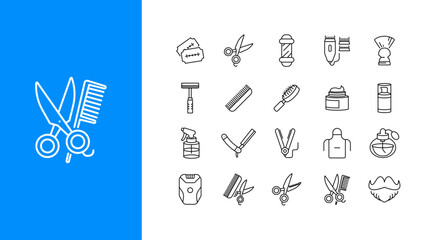 Barber Shop Related Vector Line Icons. Outline Symbol Collection