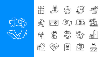 Gift Shopping Icon collection. Gift Box Line Icons Editable Stroke