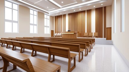 Fototapeta premium Modern Courtroom Interior Design with Wooden Benches