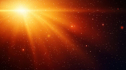 Fototapeta premium Bright orange light radiates through starry sky, creating cosmic atmosphere filled with twinkling stars. vibrant colors evoke sense of wonder and exploration