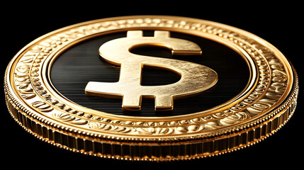 Fototapeta premium Gold dollar coin, finance, wealth, dark background