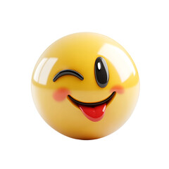 Playful winking emoji, 3D render, isolated, digital art, social media