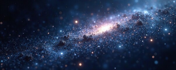 Naklejka premium Glittering galaxy background with swirling silver and black sequins, dark, shine