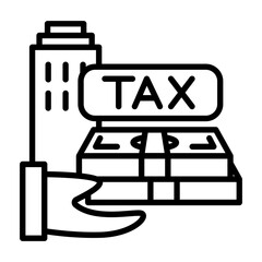 Income tax image icon. Hand has income and tax from company.