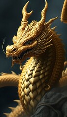 Majestic Golden Dragon Intricate Scales Fierce Expression