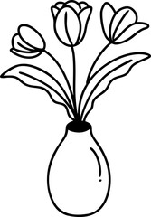 Minimalist and Aesthetic Tulip in Vase Vector Illustration, Simple Line Art for Modern Design.