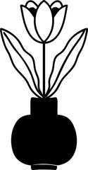 Minimalist and Aesthetic Tulip in Vase Vector Illustration, Simple Line Art for Modern Design.