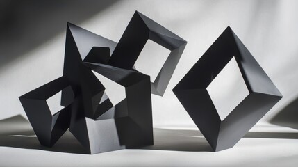 Open frame geometric sculptures casting shadows