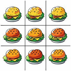 Set of funny cartoon hamburger