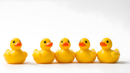 yellow rubber toy ducks isolated on a white background. Generative AI