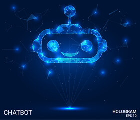 Chatbot hologram. Chatbot is made of polygons, triangles, dots, and lines. Chatbot is a low-poly compound structure. Technology concept vector.