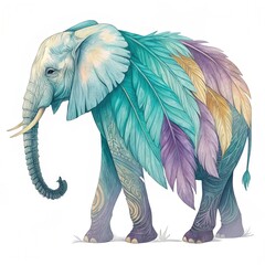 Feather Elephant on a white background