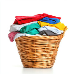 laundry basket filled with colorful clothes, showcasing variety of fabrics and textures, ready for washing. vibrant colors add cheerful touch to household chore