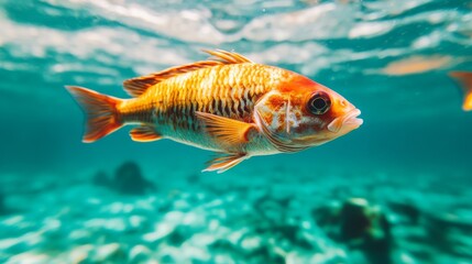 Naklejka premium A school of fish with striking patterns swimming in a tranquil sea.