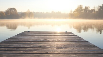 Fototapeta premium Tranquil Yoga Pose on Lakeside Pier at Sunrise