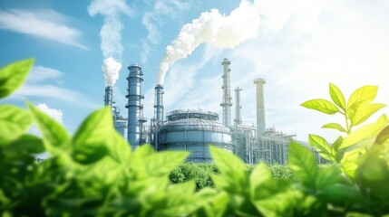 Obraz premium Eco-Friendly Industrial Factory with Green Energy and Sustainable Technolog