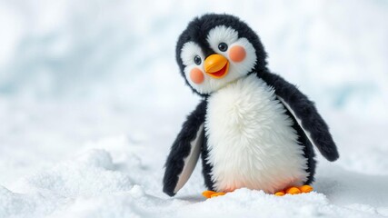 Adorable penguin standing next to a small doll toy, doll, cute, Antarctic