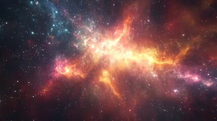 Cosmic Nebula with Red, Orange, and Blue Glowing Gas Clouds