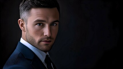 Obraz premium Elegant businessman in suit with serious expression 