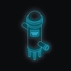 Isometric view of a water purification system featuring a glowing neon outline, emphasizing advanced technology in industrial water treatment