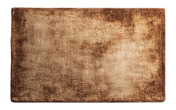 Vintage brown textured rug with aged appearance, isolated on transparent cutout background
