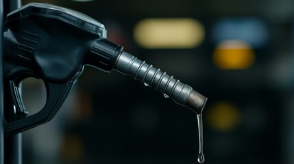 Elegant Stock market graph displaying spiking gas prices with a close up of a gas pump nozzle dripping fuel on a black reflective surface 
