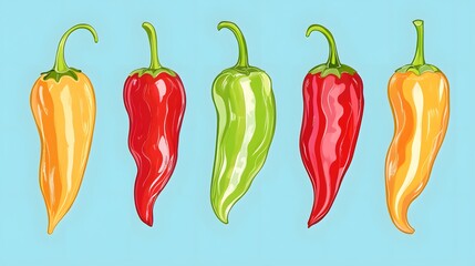 Vibrant Colorful Chili Peppers Illustration