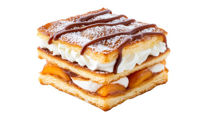 Layered Peach and Cream Dessert with Chocolate Drizzle