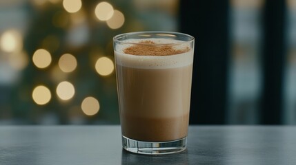 Elegant Warm glass of cinnamon infused milk with honey sprinkled with nutmeg resting on a kitchen table under cozy evening lighting bedtime throat remedy 