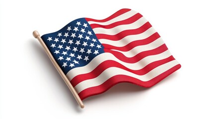 Fototapeta premium Small Waving American Flag on White Background