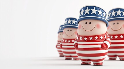 Obraz premium Smiling Cartoon Figures in Red White and Blue Patriotic Outfits