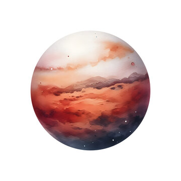mars watercolor illustration on a white background
