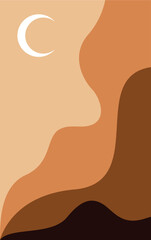 Art of Desert Dunes. desert landscape with moon vector illustration