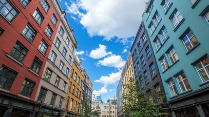 Fototapeta premium Vibrant Cityscape: Colorful Buildings Under a Bright Sky