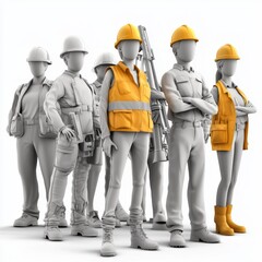 Diverse Group of Construction Workers in Safety Gear Posing Together for a Team Photo in a Studio Setting
