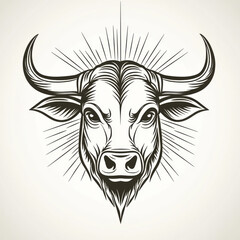 Obraz premium Bull head illustration with radiant lines on white background
