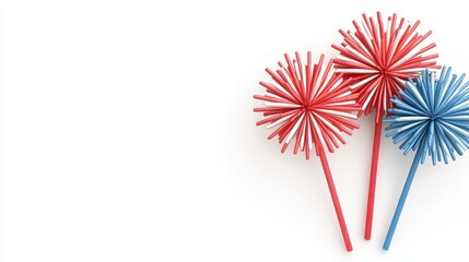 Stylized Red White and Blue Fireworks on White Background