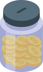 Transparent glass jar containing multiple golden coins, symbolizing savings, investment, and financial growth