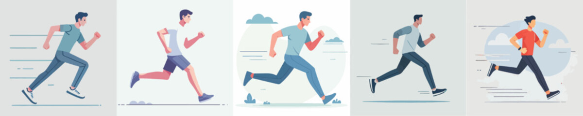 vector set of male characters running
