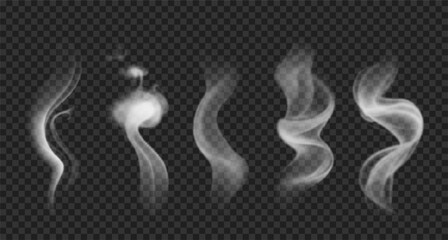 Set of vector realistic smoke, steam, fog.