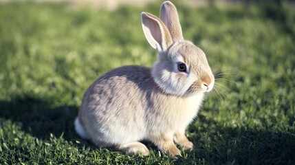 Fototapeta premium Adorable Baby Bunny Rabbit Sitting in Green Grass