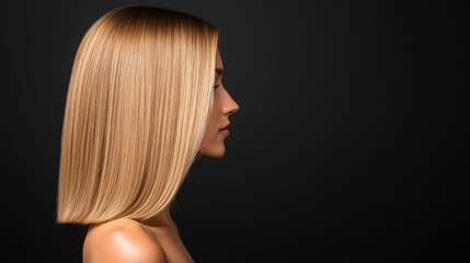 Fototapeta premium Captivating portrait of a model showcasing sleek long blonde hair with a high gloss finish treated with a luxurious coconut oil therapy for a radiant healthy looking appearance