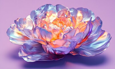 peony flower, glowing against a pastel purple background, Generative AI