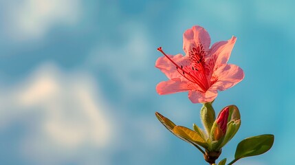 Pink Azalea Flower Against Blue Sky
