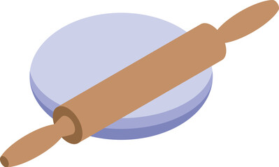 Wooden rolling pin lying on a perfectly round piece of dough, ready for baking