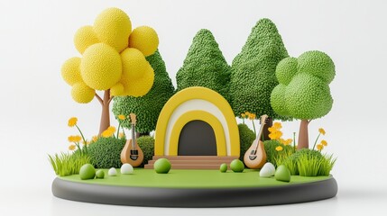 Fototapeta premium Whimsical 3D Render of Cartoonish Outdoor Music Scene