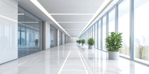 Obraz premium Modern Office Corridor Design: Clean Lines and Natural Light