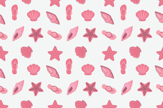 Sea shells with flip flops abstract design seamless repeat pattern