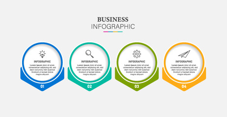 Infographic circle label design business vector template with icons and 4 options or steps. Can be used for process diagram, presentations, workflow layout, banner, flow chart, info graph