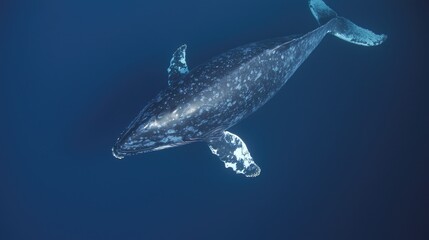 Fototapeta premium Gray whale underwater, ocean background, marine life, wildlife photography, nature documentary